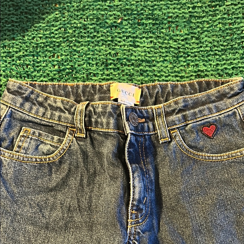 Gucci Blue Jeans with Red Heart Accent - Picture 2 of 16